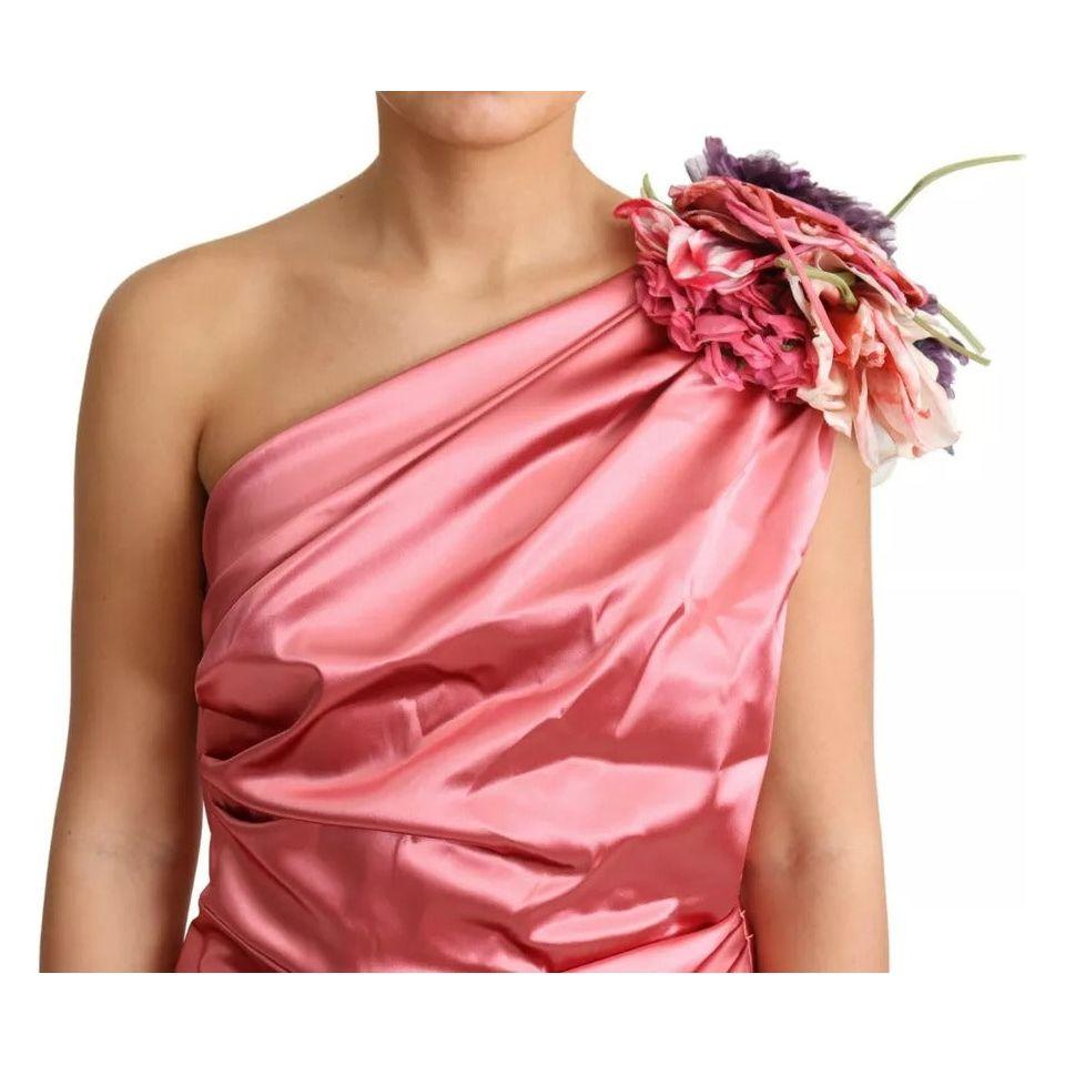 Dolce & Gabbana Pink Draped Midi Flower Applique Dress 1728,67345645728,Dolce & Gabbana,Dresses - Women - Clothing,IT46|XL,Material: 65% Acetate 29% Nylon 6% Elastane,Pink,Preowned / Defect,Women Dolce & Gabbana DR28030-46