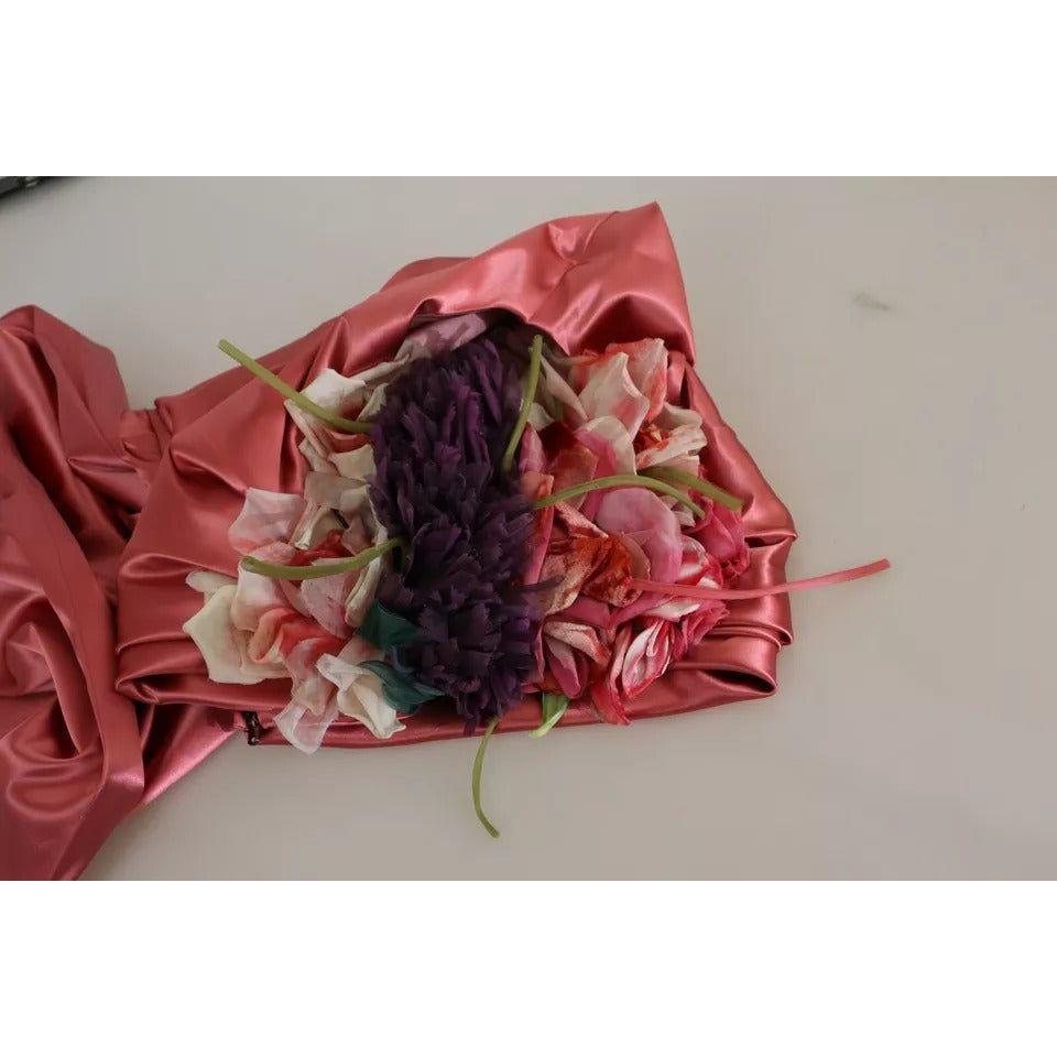 Dolce & Gabbana Pink Draped Midi Flower Applique Dress 1728,67345645728,Dolce & Gabbana,Dresses - Women - Clothing,IT46|XL,Material: 65% Acetate 29% Nylon 6% Elastane,Pink,Preowned / Defect,Women Dolce & Gabbana DR28030-46