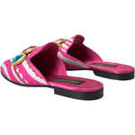 Dolce & Gabbana Dolce & Gabbana Pink Jacquard Crystal Mule Flat Sandals Shoes LA11172-38 1728,67345645728,Dolce & Gabbana,EU38/US7.5,Flat Shoes - Women - Shoes,Material: Leather,Pink,Preowned / Defect
