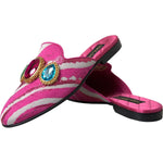 Dolce & Gabbana Dolce & Gabbana Pink Jacquard Crystal Mule Flat Sandals Shoes LA11172-38 1728,67345645728,Dolce & Gabbana,EU38/US7.5,Flat Shoes - Women - Shoes,Material: Leather,Pink,Preowned / Defect