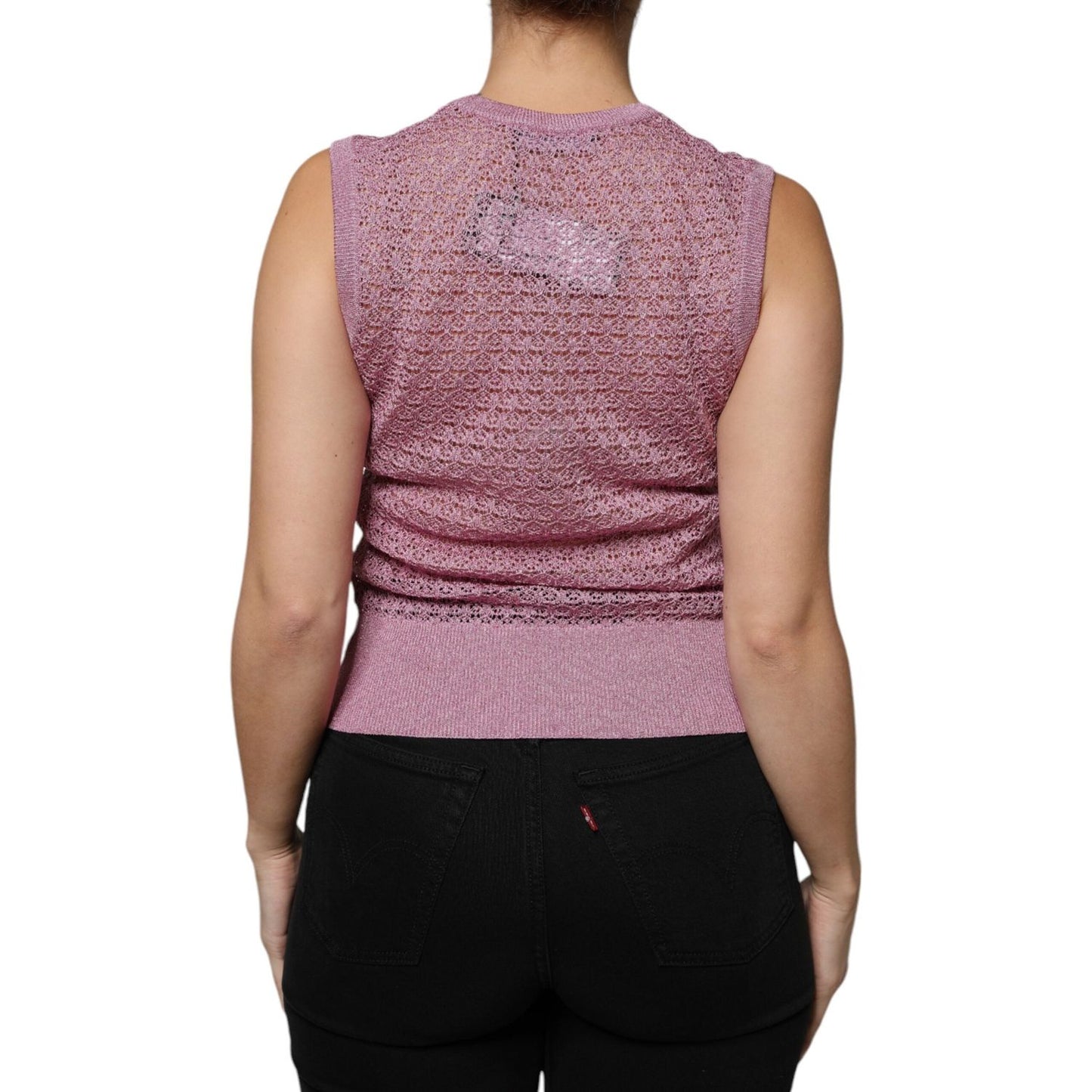 Dolce & Gabbana Dolce & Gabbana Pink Mesh See Through Sleeveless Tank Top TSH86799-44 1728,67345645728,Clothing,Dolce & Gabbana,IT44 | L,Material: 77% Viscose 23% Polyester Film Fiber,New with tags,Pink,Tops & T-Shirts - Women - Clothing,Women,Women - Clo