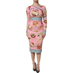 Dolce & Gabbana Pink Pastry Print Bodycon Sheath Midi Dress 1728,67345645728,Dolce & Gabbana,Dresses - Women - Clothing,IT36|XXS,IT38 | XS,IT40|S,IT42|M,IT44 | L,IT46|XL,IT48|XXL,Material: 95% Silk 5% Elastane,New with tags,Pink,Women Dolce & Gabbana DR81