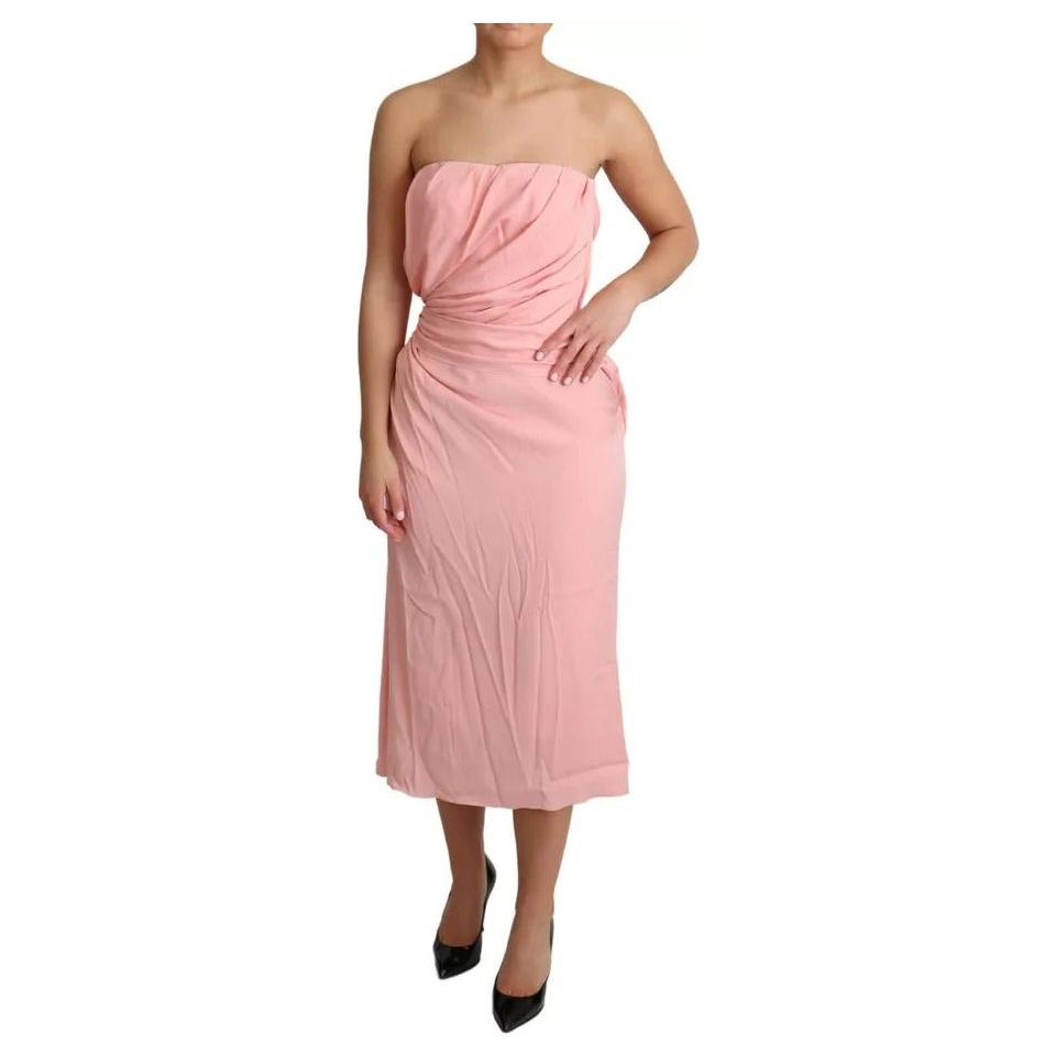 Dolce & Gabbana Dolce & Gabbana Pink Silk Stretch Strapless Sheath Midi Dress DR28037-38 1728,67345645728,Dolce & Gabbana,Dresses - Women - Clothing,IT38 | XS,Material: 94% Silk 6% Elastane,Pink,Preowned / Defect,Women