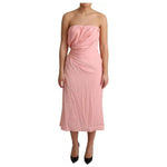 Dolce & Gabbana Dolce & Gabbana Pink Silk Stretch Strapless Sheath Midi Dress DR28037-38 1728,67345645728,Dolce & Gabbana,Dresses - Women - Clothing,IT38 | XS,Material: 94% Silk 6% Elastane,Pink,Preowned / Defect,Women