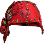 Dolce & Gabbana Dolce & Gabbana Red Crystal Gold Roses Brooch Embellished Hat HAT9652 1728,67345645728,Accessories,Dolce & Gabbana,Hat - Women - Accessories,Material: 60% Wool 13% Cotton 9% Viscose 8% Acetate 4% Polyester 4% Nylon 2% Silk,Preowned / Defec