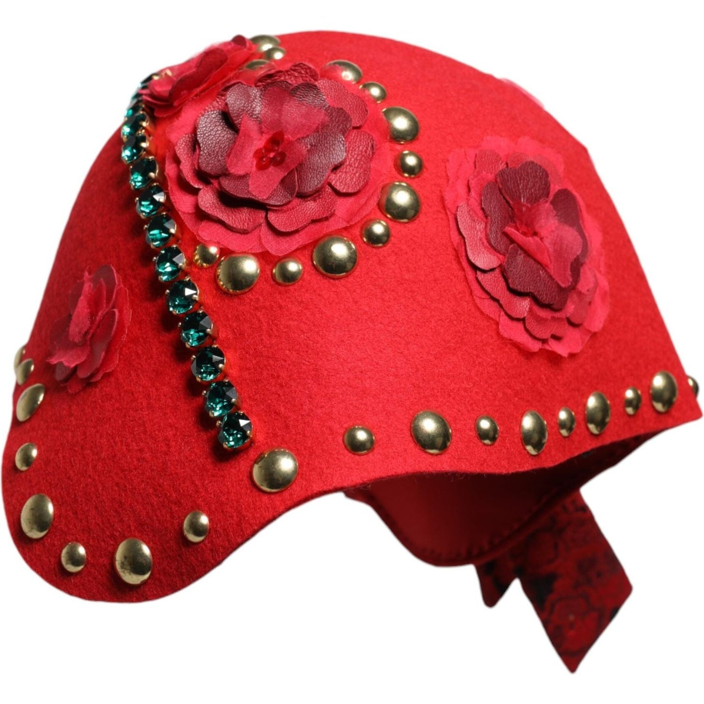 Dolce & Gabbana Dolce & Gabbana Red Crystal Gold Roses Brooch Embellished Hat HAT9652 1728,67345645728,Accessories,Dolce & Gabbana,Hat - Women - Accessories,Material: 60% Wool 13% Cotton 9% Viscose 8% Acetate 4% Polyester 4% Nylon 2% Silk,Preowned / Defec