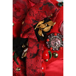 Dolce & Gabbana Dolce & Gabbana Red Crystal Gold Roses Brooch Embellished Hat HAT9652 1728,67345645728,Accessories,Dolce & Gabbana,Hat - Women - Accessories,Material: 60% Wool 13% Cotton 9% Viscose 8% Acetate 4% Polyester 4% Nylon 2% Silk,Preowned / Defec