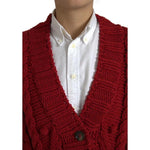 Dolce & Gabbana Dolce & Gabbana Red Wool Knit Button Down Cardigan Sweater JKT3569-42 1728,67345645728,Dolce & Gabbana,IT42|M,Material: 100% Virgin Wool,Preowned / Defect,Red,Sweaters - Women - Clothing,Women