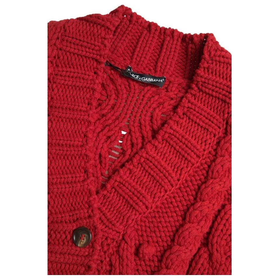 Dolce & Gabbana Dolce & Gabbana Red Wool Knit Button Down Cardigan Sweater JKT3569-42 1728,67345645728,Dolce & Gabbana,IT42|M,Material: 100% Virgin Wool,Preowned / Defect,Red,Sweaters - Women - Clothing,Women
