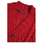 Dolce & Gabbana Dolce & Gabbana Red Wool Knit Button Down Cardigan Sweater JKT3569-42 1728,67345645728,Dolce & Gabbana,IT42|M,Material: 100% Virgin Wool,Preowned / Defect,Red,Sweaters - Women - Clothing,Women