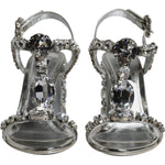 Dolce & Gabbana Silver Leather T-strap Crystal Sandals Shoes Dolce & Gabbana Dim Gray
