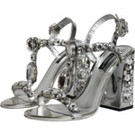 Dolce & Gabbana Silver Leather T-strap Crystal Sandals Shoes Dolce & Gabbana Light Slate Gray