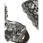 Dolce & Gabbana Silver Leather T-strap Crystal Sandals Shoes Dolce & Gabbana Dim Gray