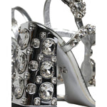 Dolce & Gabbana Silver Leather T-strap Crystal Sandals Shoes Dolce & Gabbana Light Slate Gray