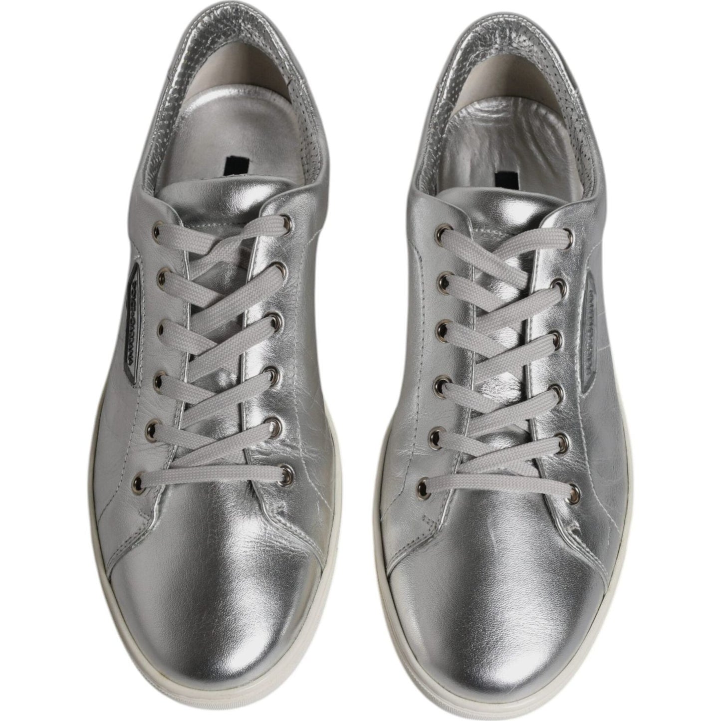 Dolce & Gabbana Dolce & Gabbana Silver London Low Top Leather Sneakers Shoes MV6421-43 1728,67345645728,Dolce & Gabbana,EU43/US10,Material: 100% Calf Leather,Men,Preowned / Defect,Silver,Sneakers - Men - Shoes