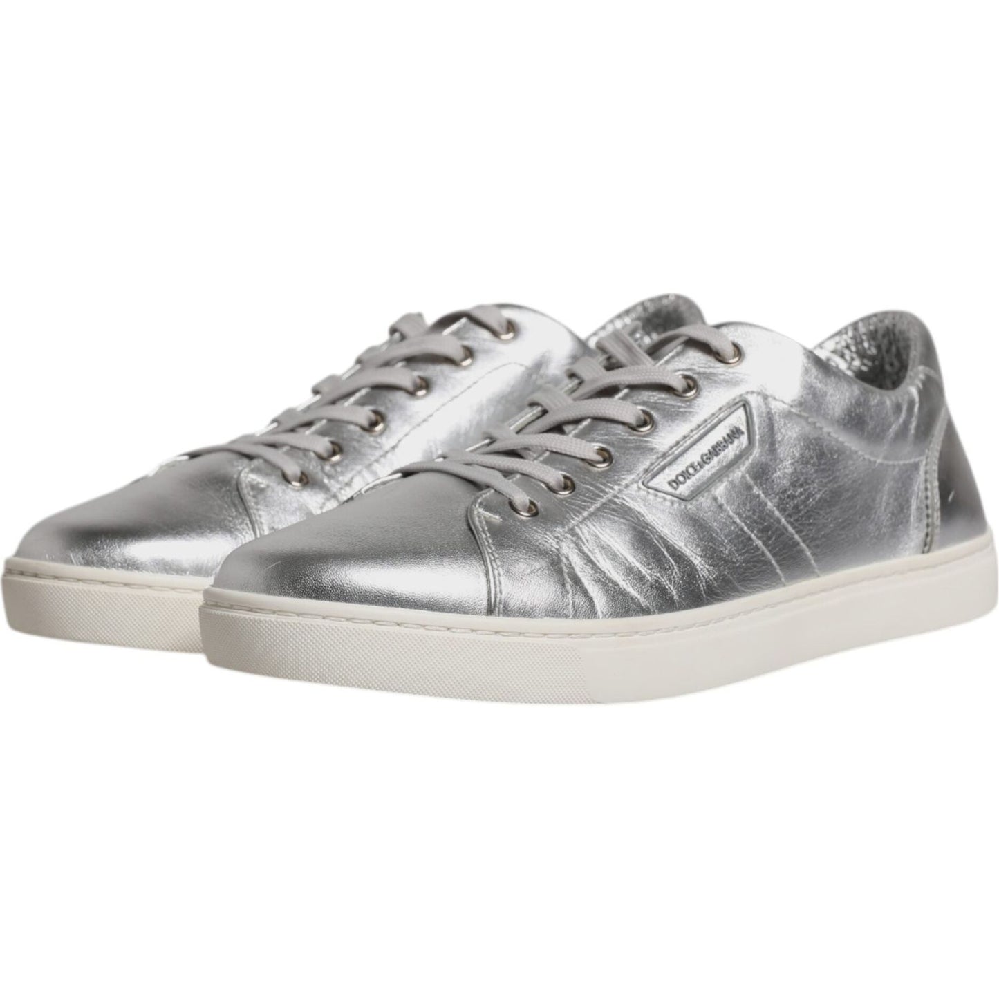 Dolce & Gabbana Dolce & Gabbana Silver London Low Top Leather Sneakers Shoes MV6421-43 1728,67345645728,Dolce & Gabbana,EU43/US10,Material: 100% Calf Leather,Men,Preowned / Defect,Silver,Sneakers - Men - Shoes