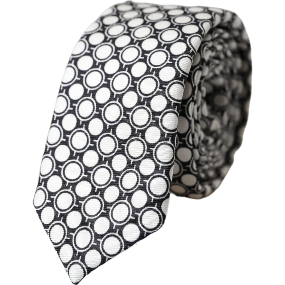 Dolce & Gabbana White Circles 100% Silk Adjustable Tie Dolce & Gabbana Dark Slate Gray