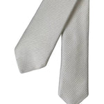 Dolce & Gabbana White Solid 100% Silk Adjustable Tie Dolce & Gabbana Dark Gray