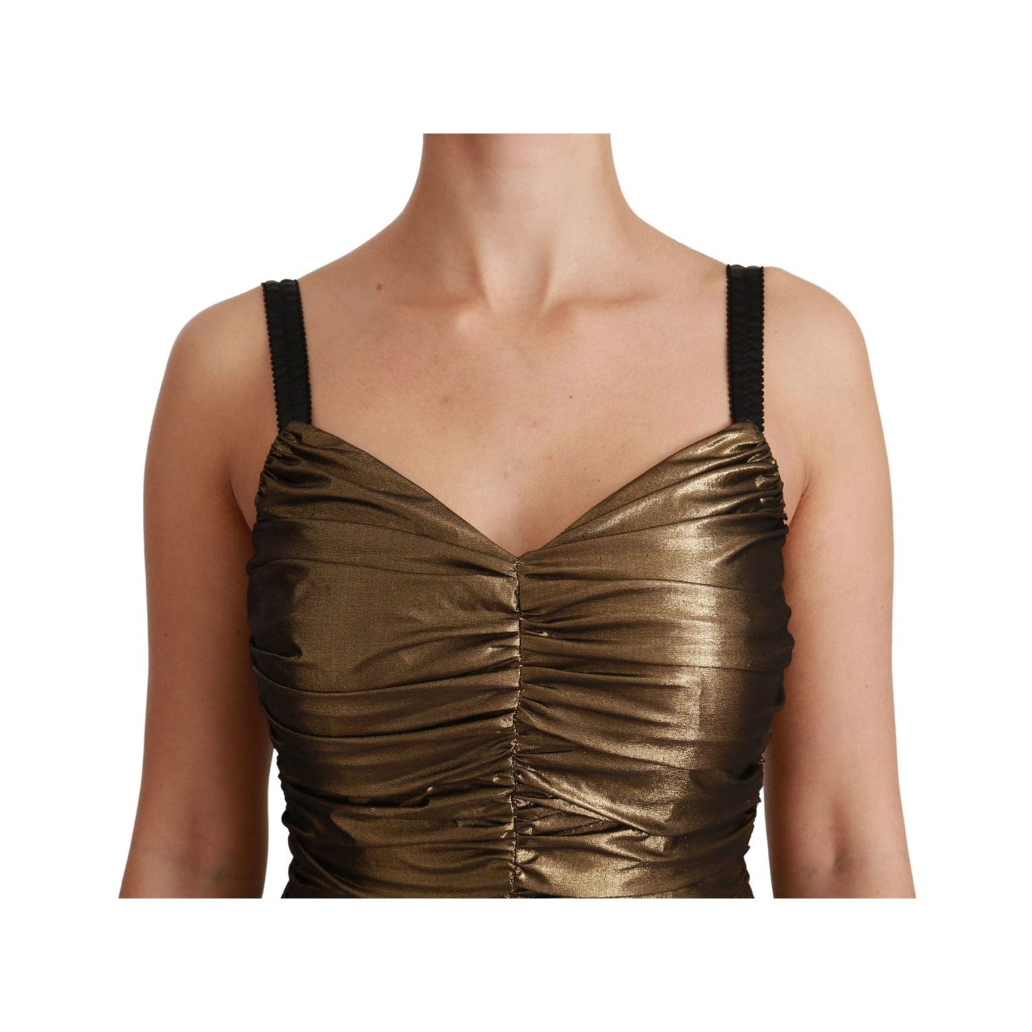 Dolce & Gabbana Gold Metallic Stretch Bodycon Ruched Dress DR2489#2-40