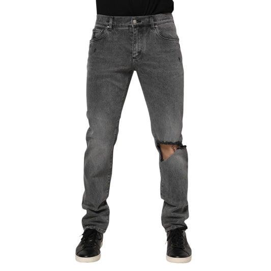 Dolce & Gabbana Gray Cotton Logo Plaque Denim Jeans