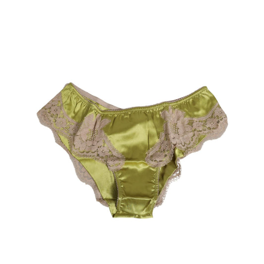 Dolce & Gabbana Green Silk Satin Lace Trim New Slip Underwear