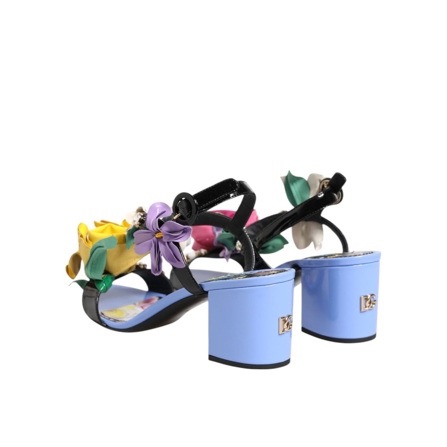 Dolce & Gabbana Multicolor Floral Appliqué Crystal Sandal Shoes LA12935-37