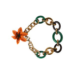 Dolce & Gabbana Multicolor Gold Brass Orange Lily Floral Chain Necklace SMY10453