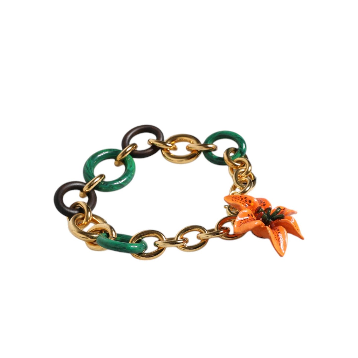 Dolce & Gabbana Multicolor Gold Brass Orange Lily Floral Chain Necklace SMY10453