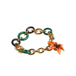 Dolce & Gabbana Multicolor Gold Brass Orange Lily Floral Chain Necklace SMY10453