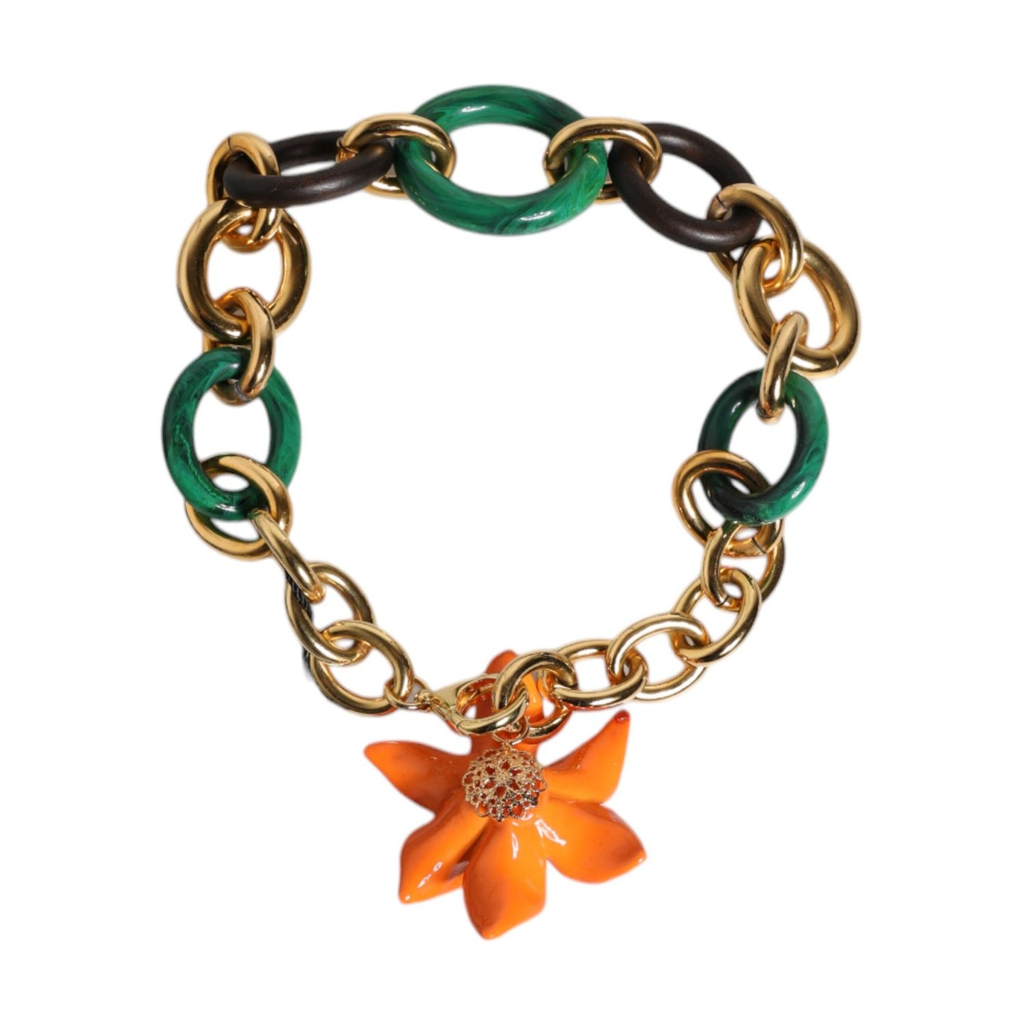 Dolce & Gabbana Multicolor Gold Brass Orange Lily Floral Chain Necklace SMY10453