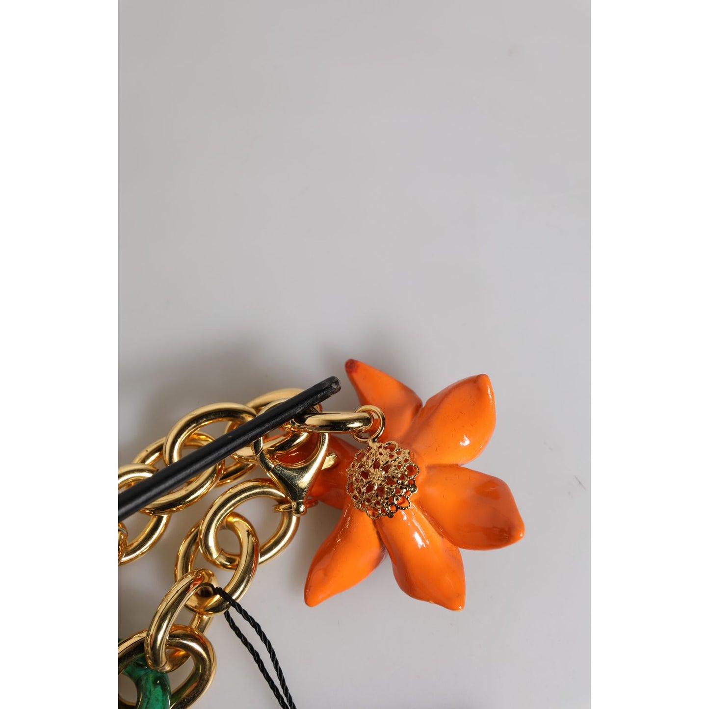 Dolce & Gabbana Multicolor Gold Brass Orange Lily Floral Chain Necklace SMY10453