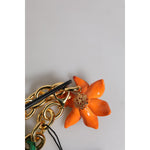 Dolce & Gabbana Multicolor Gold Brass Orange Lily Floral Chain Necklace SMY10453