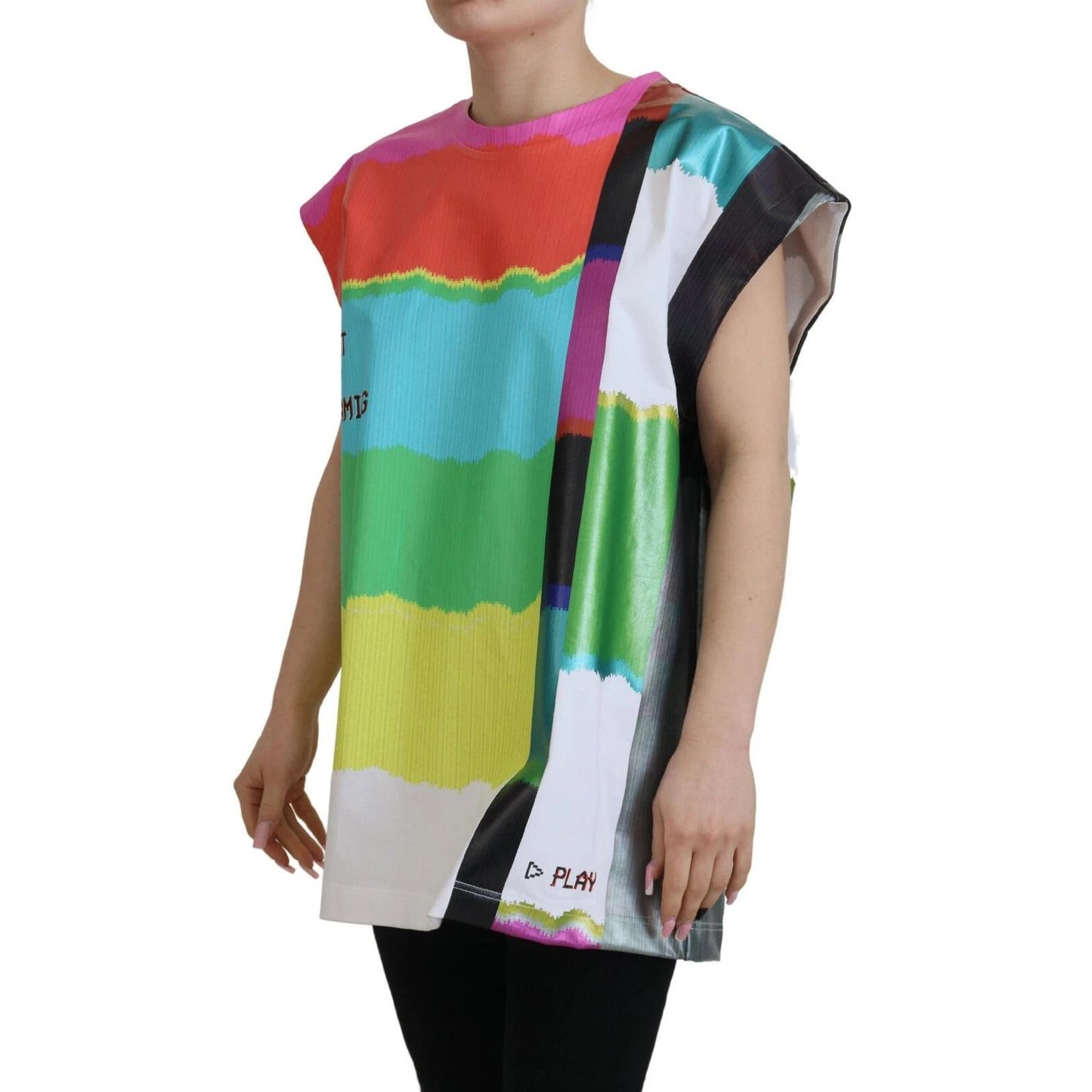 Dolce & Gabbana Multicolor Print Blouse Cotton Tank TV Print T-shirt TSH83240-36