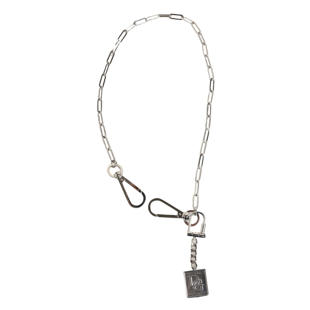 Dolce & Gabbana Silver Tone Metal Chain DG Logo Pendant Men Necklace SMY11024