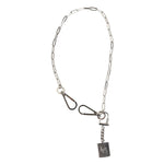 Dolce & Gabbana Silver Tone Metal Chain DG Logo Pendant Men Necklace SMY11024