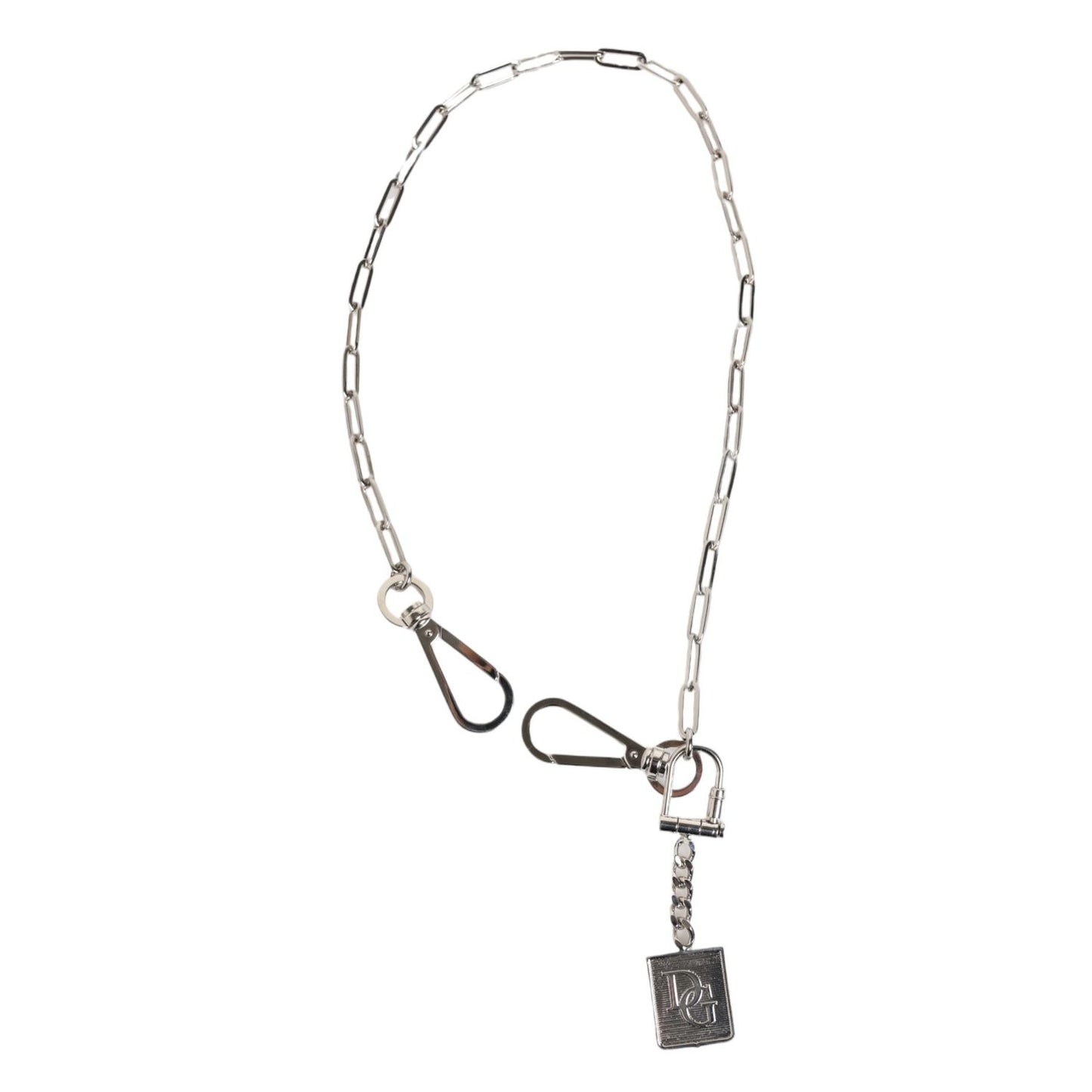 Dolce & Gabbana Silver Tone Metal Chain DG Logo Pendant Men Necklace SMY11024