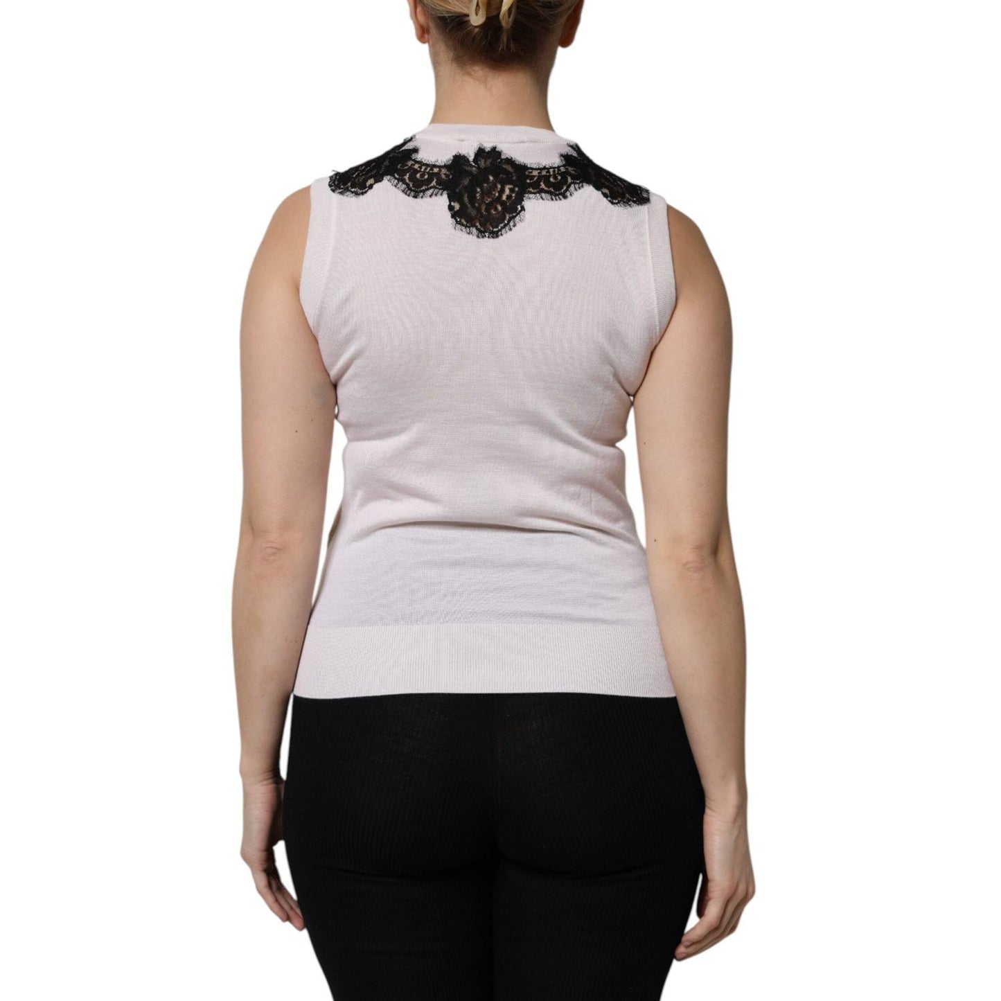 Dolce & Gabbana White Cashmere Floral Lace Detailing Tank Top THS90406-38