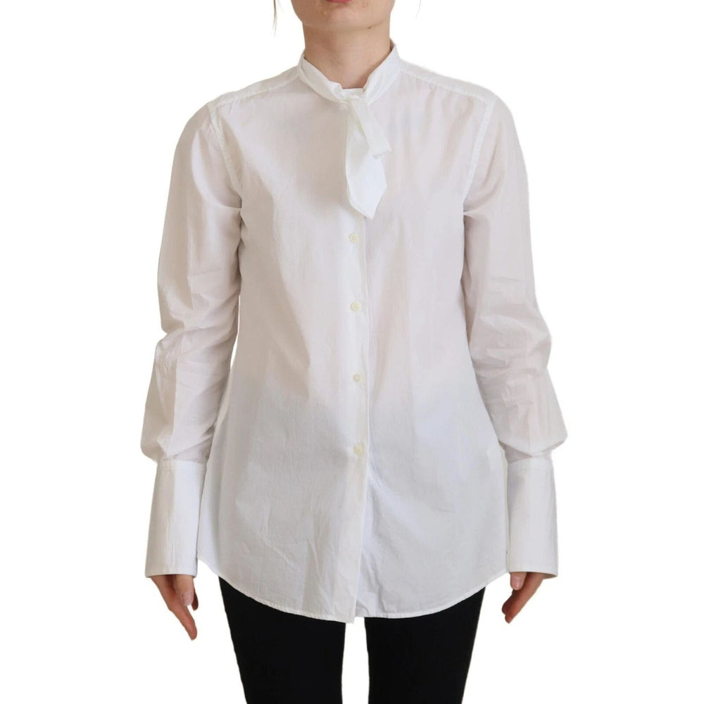 Dolce & Gabbana White Cotton Collared Long Sleeves Formal Top TSH82997-36