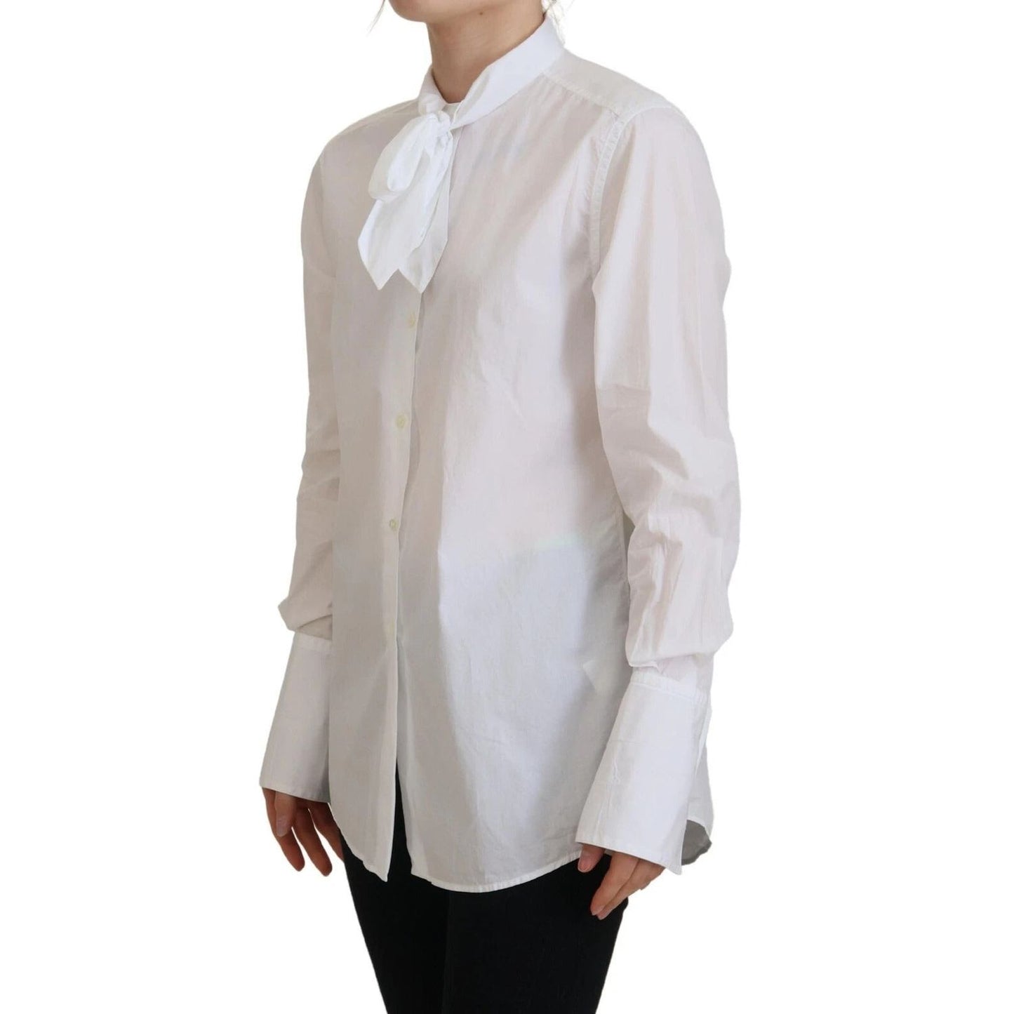 Dolce & Gabbana White Cotton Collared Long Sleeves Formal Top TSH82997-36