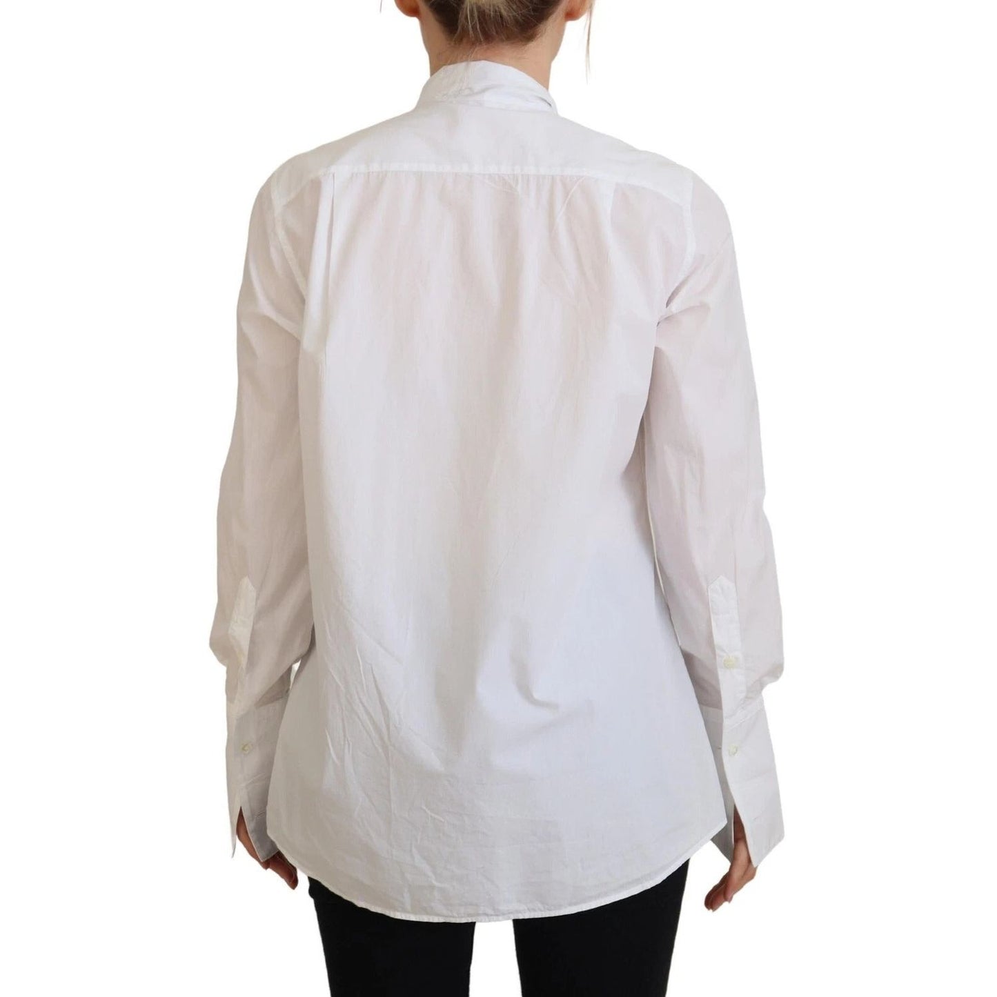 Dolce & Gabbana White Cotton Collared Long Sleeves Formal Top TSH82997-36