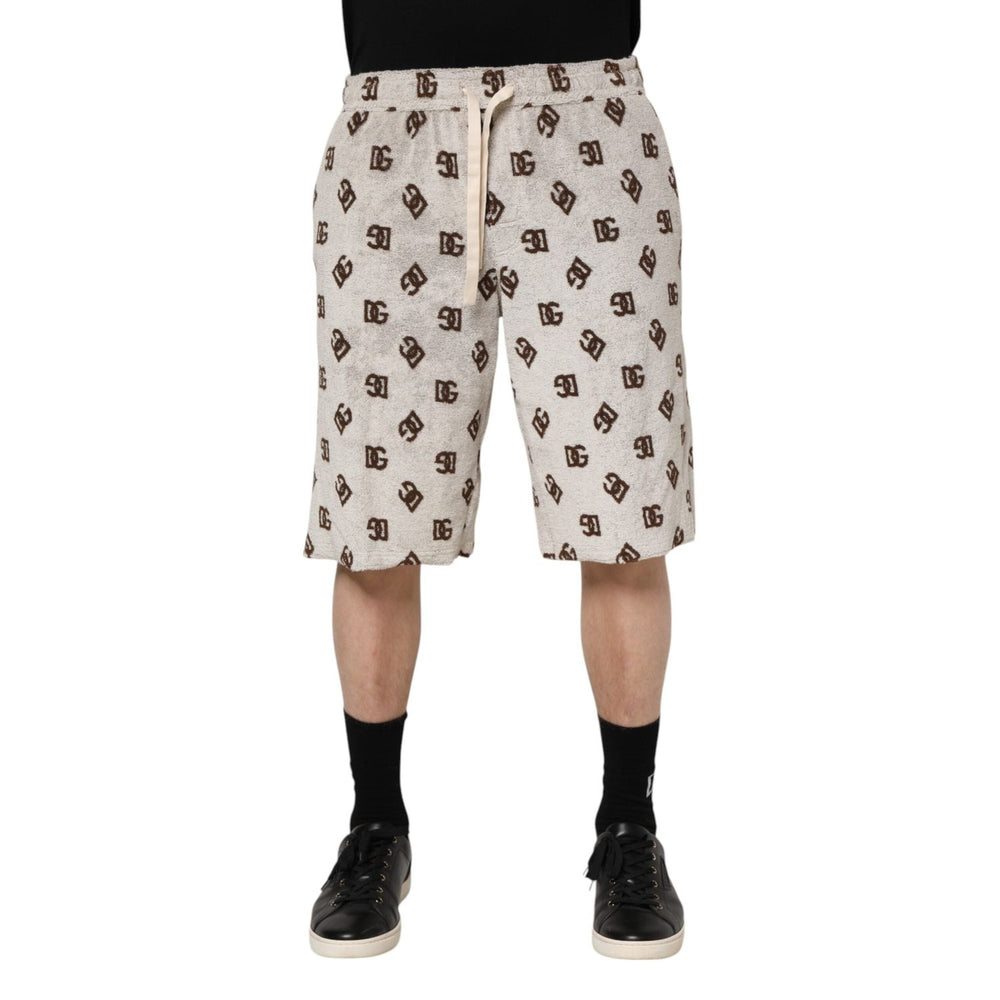 Dolce & Gabbana White Cotton DG Mania Print Men Bermuda Shorts PAN76247-48