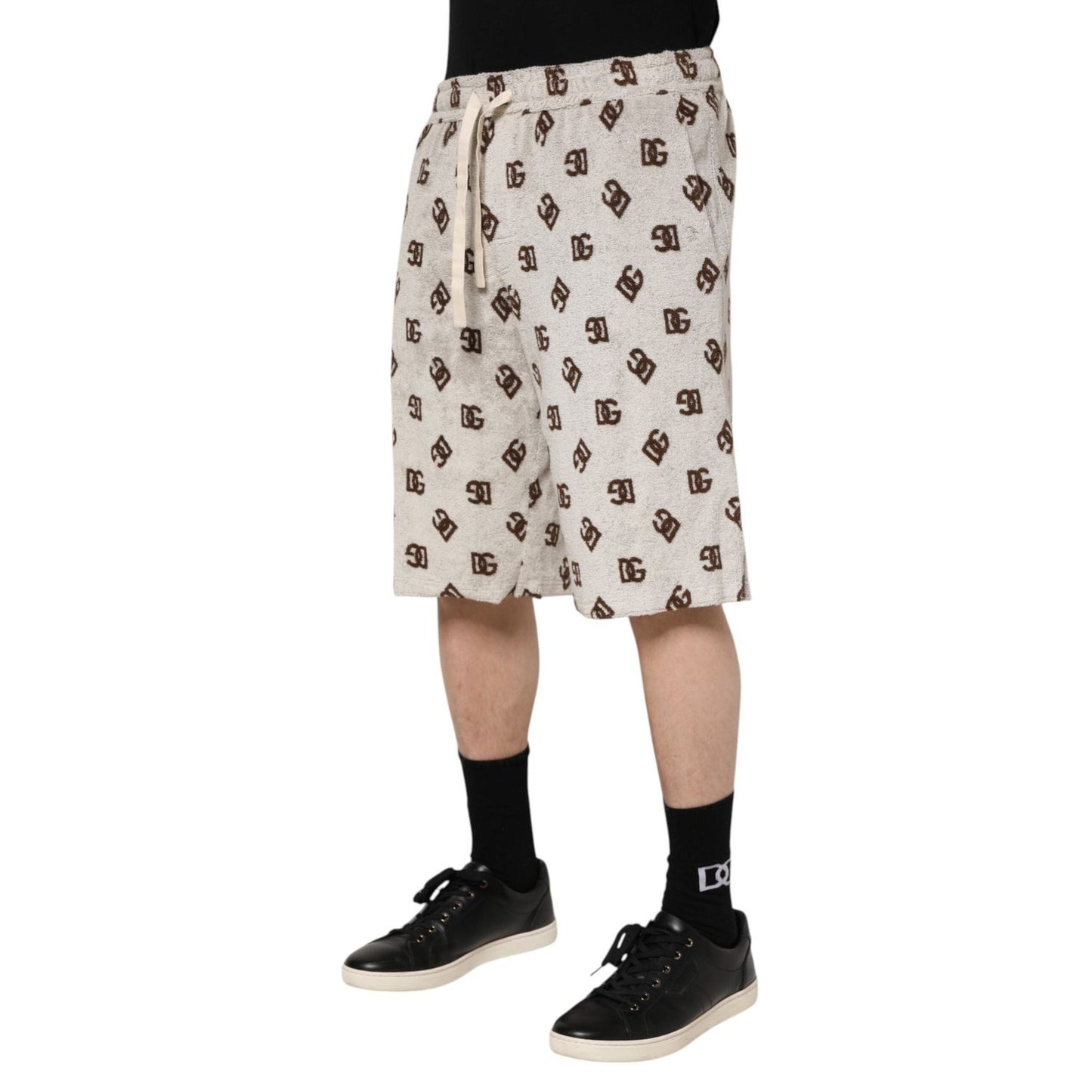Dolce & Gabbana White Cotton DG Mania Print Men Bermuda Shorts PAN76247-48
