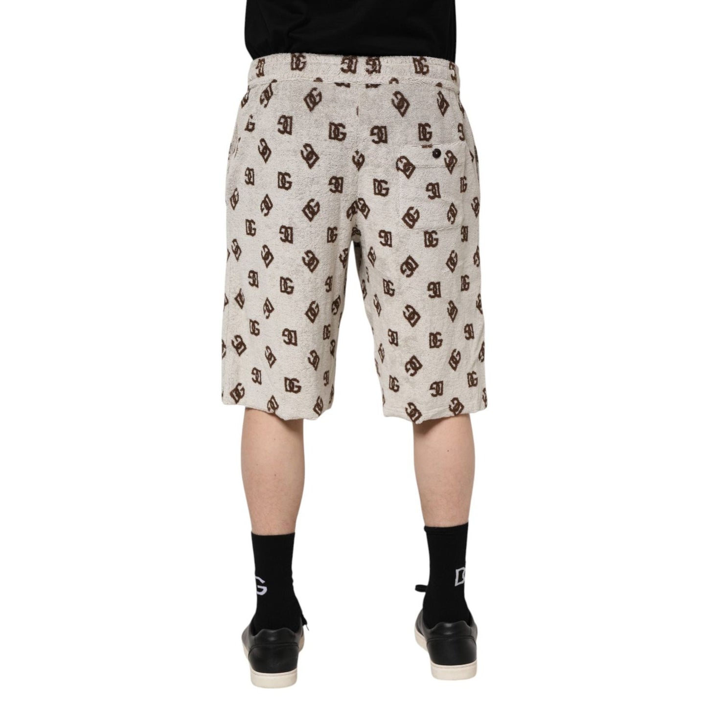 Dolce & Gabbana White Cotton DG Mania Print Men Bermuda Shorts PAN76247-48