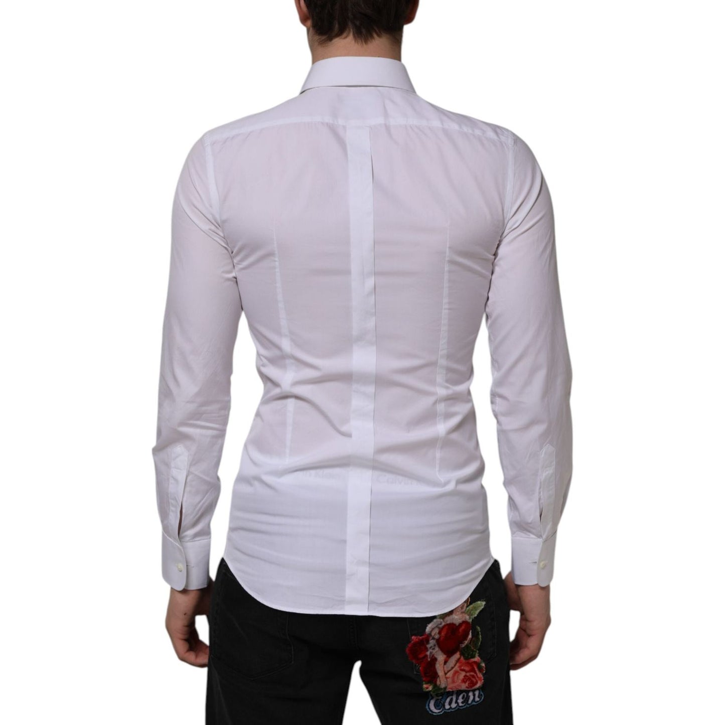 Dolce & Gabbana White Cotton GOLD Bib Poplin Formal Shirt TSH90585-38
