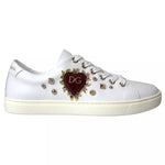 Dolce & Gabbana White Leather Gold Red Heart Sneakers Shoes LA8916-36.5
