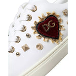 Dolce & Gabbana White Leather Gold Red Heart Sneakers Shoes LA8916-36.5
