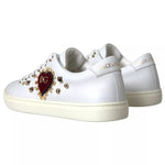 Dolce & Gabbana White Leather Gold Red Heart Sneakers Shoes LA8916-36.5