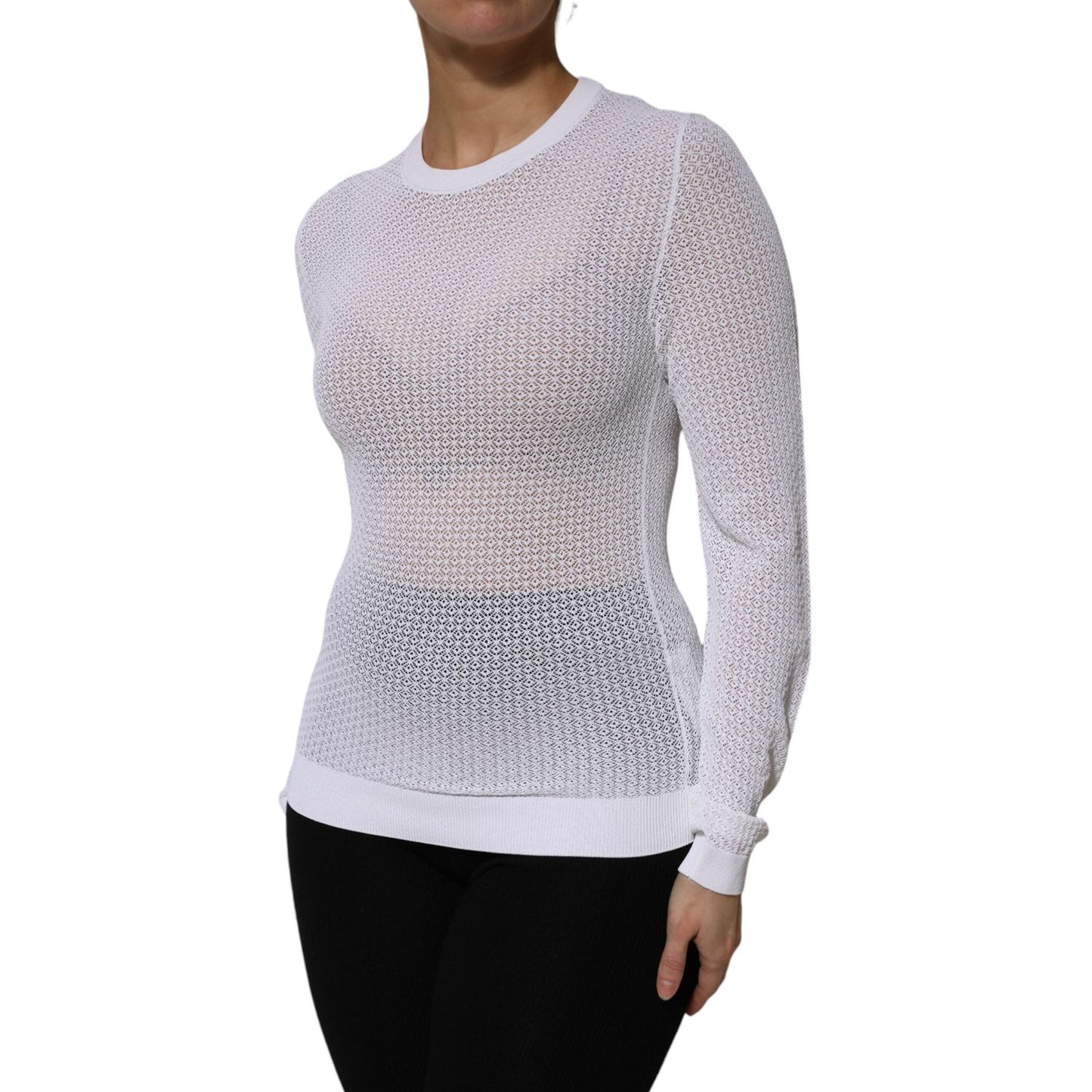 Dolce & Gabbana White Round Neck Long Sleeves Pullover Top TSH90675-42
