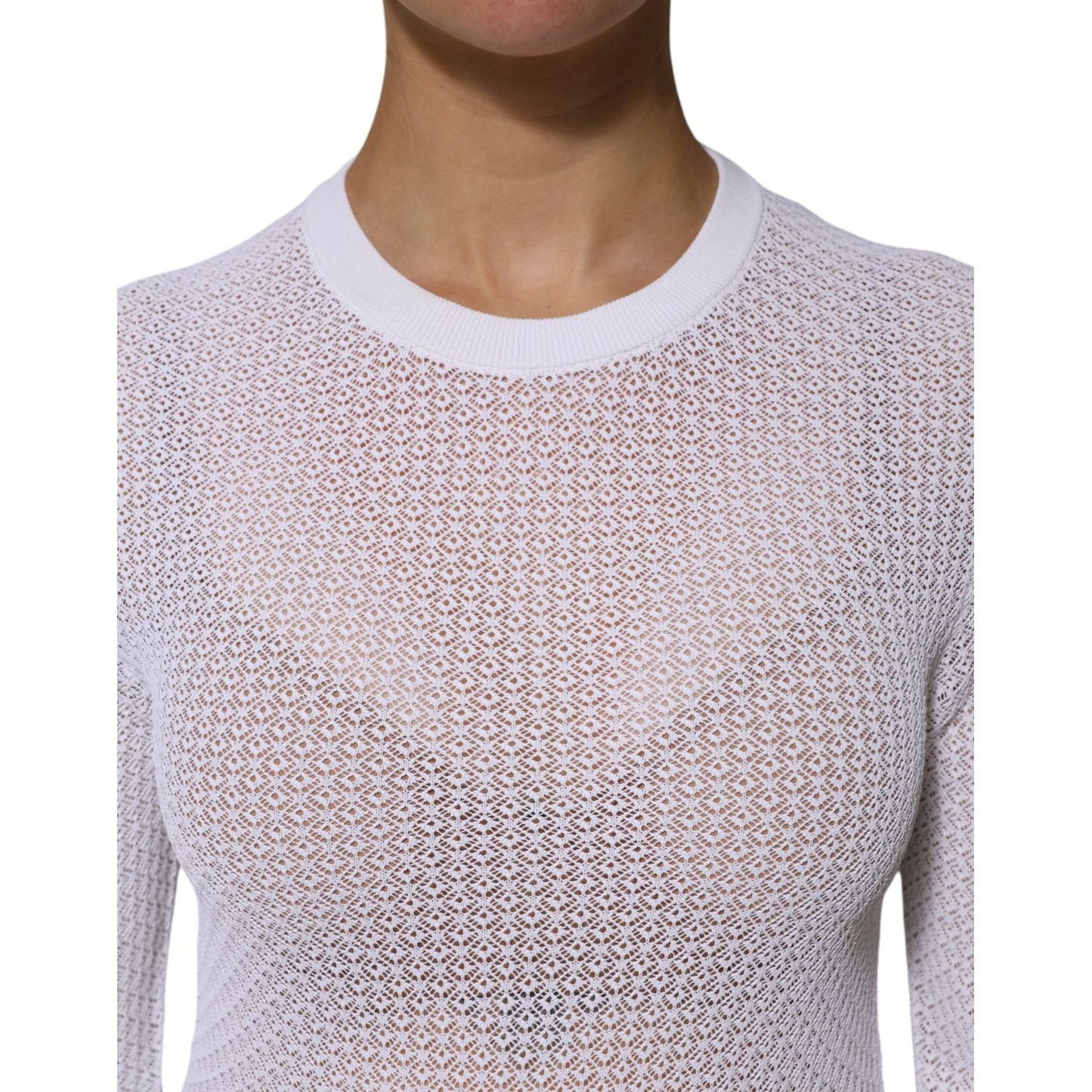 Dolce & Gabbana White Round Neck Long Sleeves Pullover Top TSH90675-42
