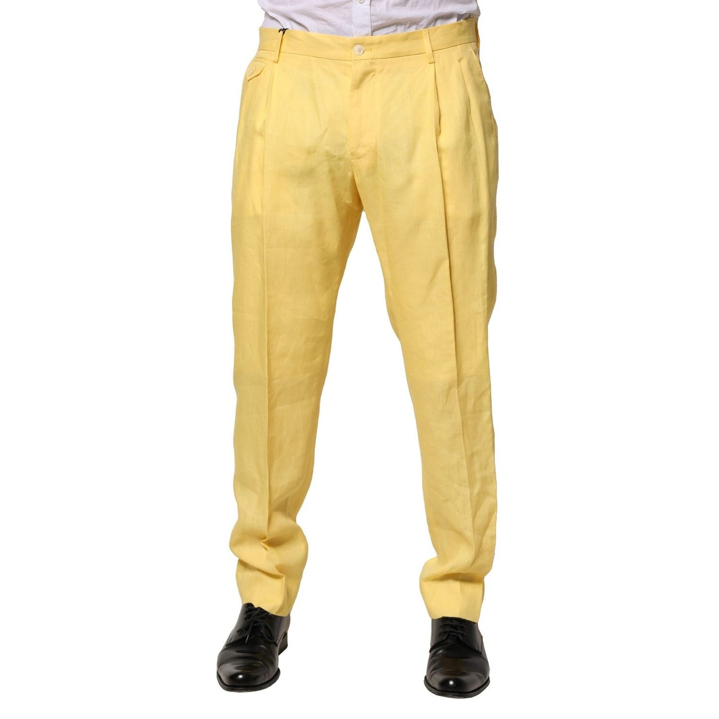 Dolce & Gabbana Yellow Flax Tapered Dress Men Pants